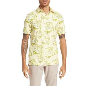 SOSIK Men’s Yellow Short Sleeve‎ Polo Shirt with Golf Cart Print Size M